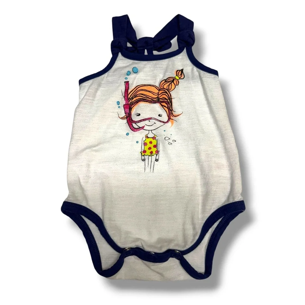 Okie Dokie Baby Girl Snorkeling Swimmer Graphic‎ Bodysuit White Navy 9M